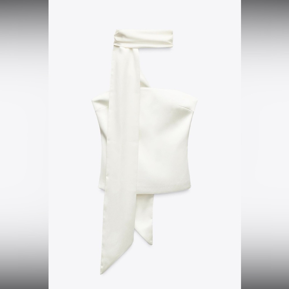 Zara White Satin Top with neck scarf